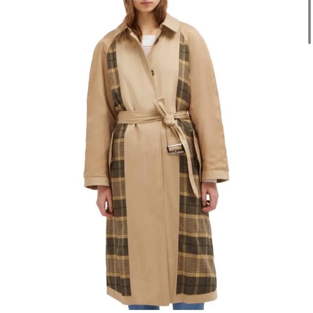 NWT French Connection Plaid Trench Coat Size M